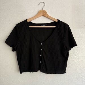 Waffle knit black crop top